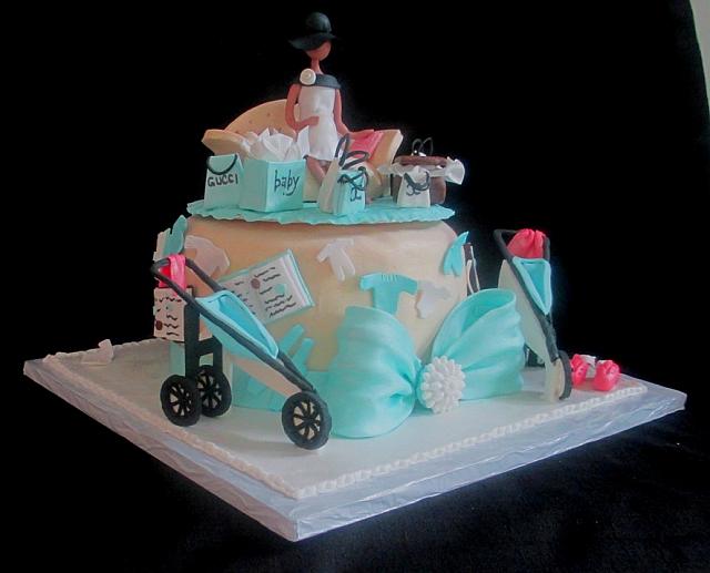 Baby Shower Fashionista Pregnant Mother Jogging Stroller Cake Side View