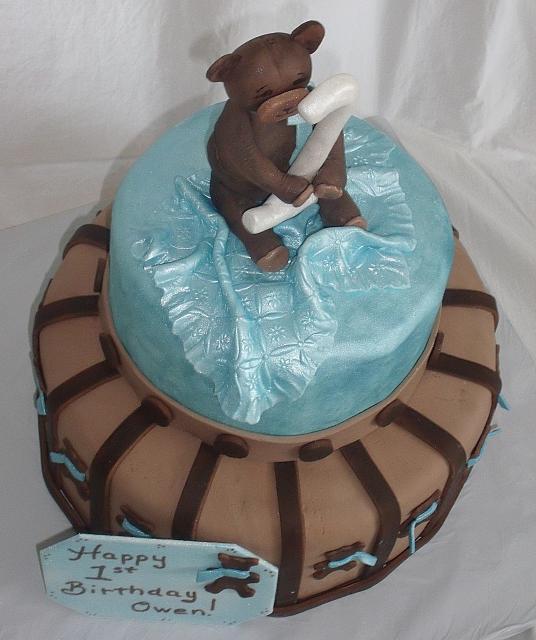 Blue and Brown Teddy Bear Themed Baby Shower Cake designed by Kate Nearpass view 2