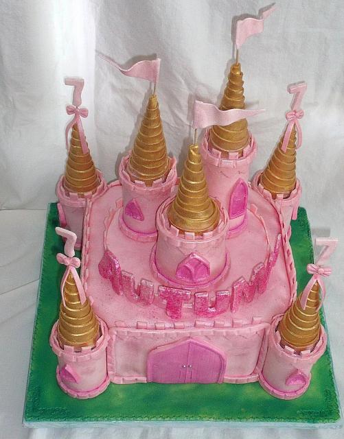 Pink Castle Cake and with Pink and Gold Turrets top view