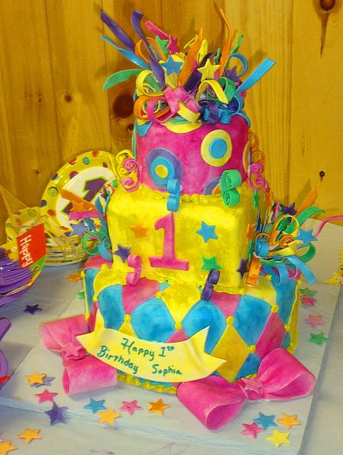 Whimsical Mardi Gras First Birthday Cake view 1
