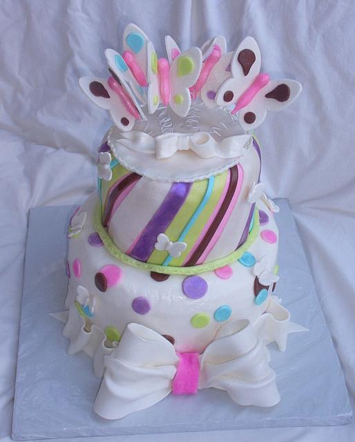 Butterfly Stripes Dots Bows Whimsical Cake top view