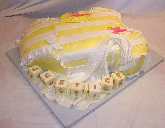 Baby Onesie Yellow White Polo Baby Shower Fondant Cake side view