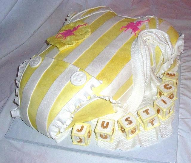 Baby Onesie Yellow White Polo Baby Shower Fondant Cake view 2