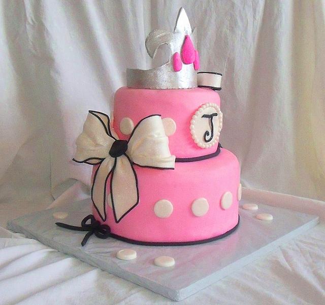 Barbie Princess Theme Fondant Cake with Crown, Bows side 1