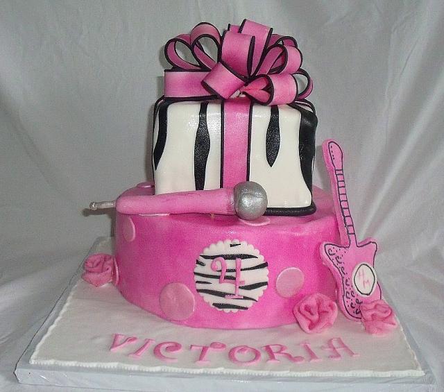 Pink, Black Zebra Striped Birthday Cake front view