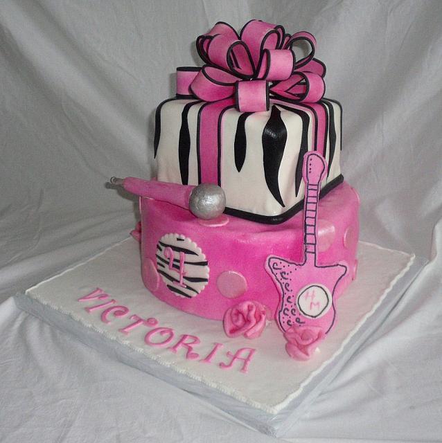 Pink, Black Zebra Striped Birthday Cake side 1
