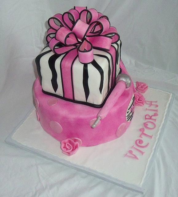 Pink, Black Zebra Striped Birthday Cake side 2