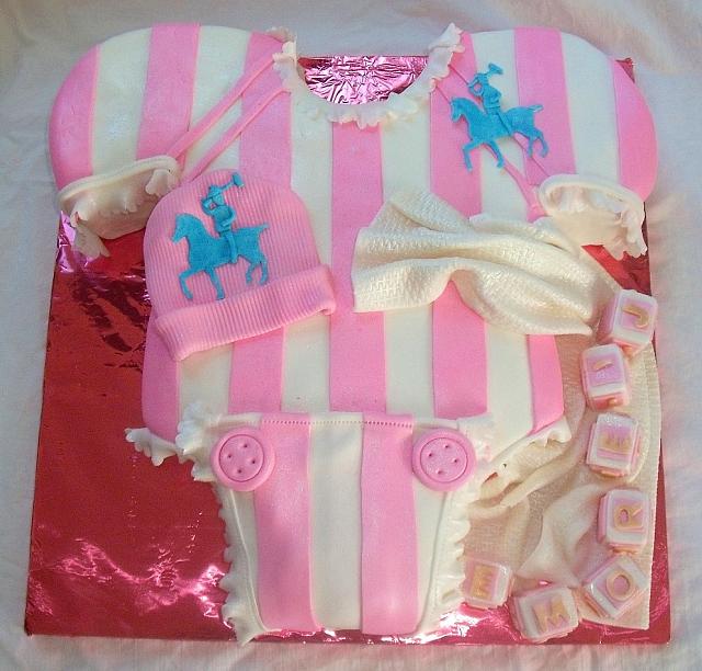 Baby Onesie Pink White Polo Baby Shower Fondant Cake main view
