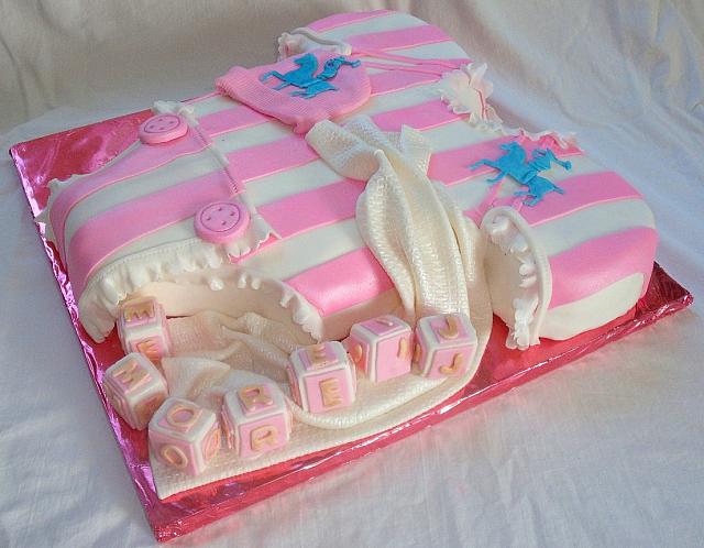 Baby Onesie Pink White Polo Baby Shower Fondant Cake side view