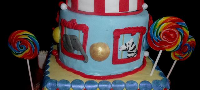 Circus Or Carnival Theme Tiered Cake Zebra Elephant Animals Close Up