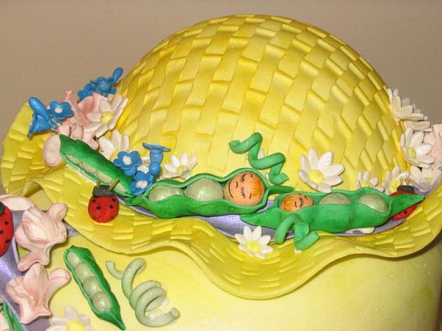 Close up of basketweave hat with Baby peapods
