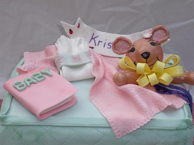 Baby Diaper Bag Cake show close up of items on top of bag