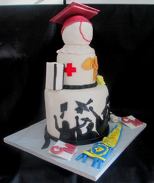 GraduationBaseballMedicalThemeCakeLeftSide