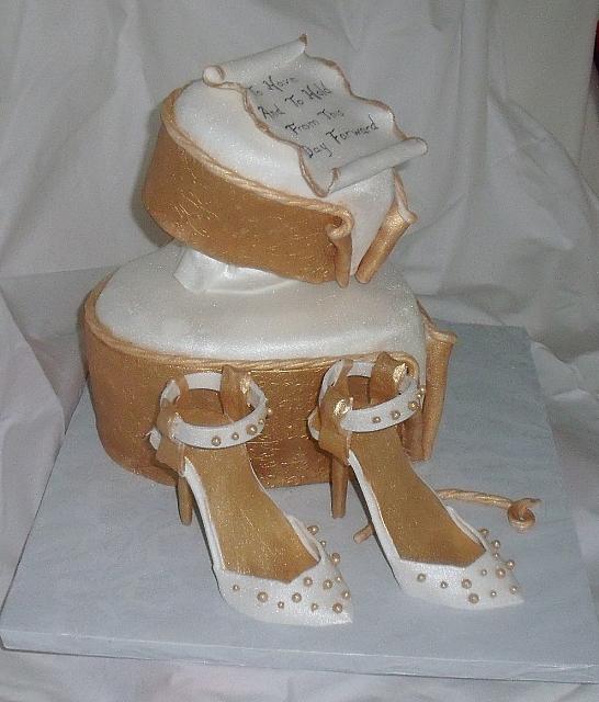 Romantic Heart Cake with edible gumpaste shoes side