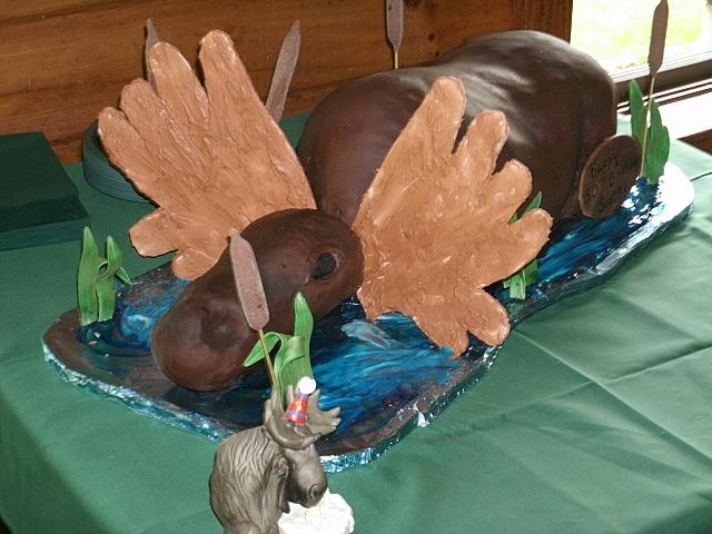 Carved Moose Cake Sitting In Pond view 2