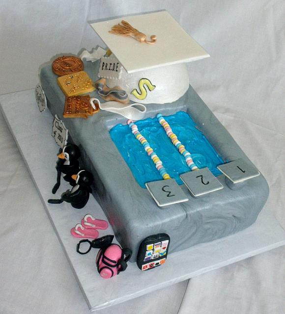 Graduation Cake with Swimming Theme view 2