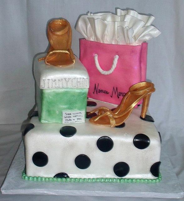 Fashionista or Fashion Cake with Shopping Bag, Gold Shoes, Shoebox main view