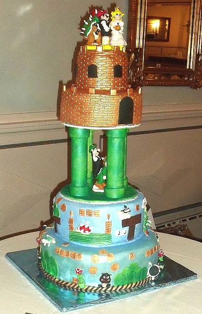 Mario Video Game Theme Tiered Cake - TO VIEW MORE PHOTOS, GO TO THE WEDDING CAKES SECTION.