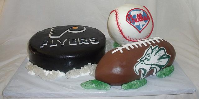 Sports Theme Cake with Philadelphia Teams Flyers, Phillies, Eagles view 2