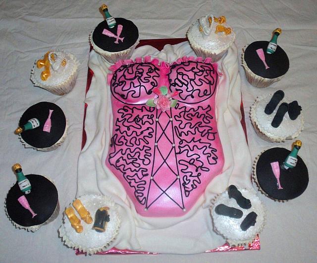 Corset or Lingerie Bridal Shower Cake with Cupcakes main view