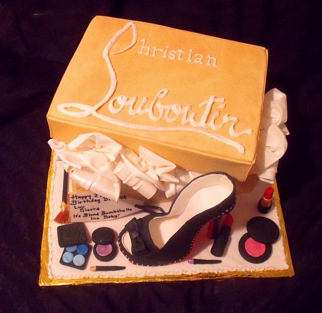 Christian Louboutin Shoebox, Shoe Fondant Fashionsta Cake with Edible Makeup top view