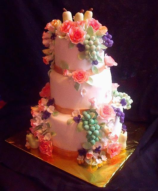 Fruit And Flowers Still Life Themed Tiered Fondant Birthday Cake main view