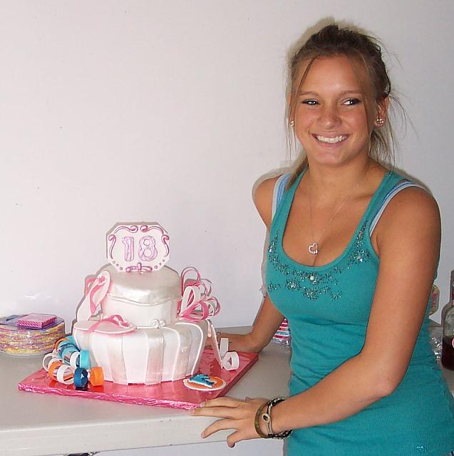 Samantha With her Miami Dolphin Cheerleader Birthday Cake