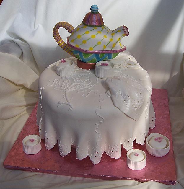 Teapot With Fondant Lace Tablecloth