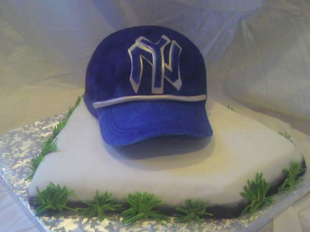 Yankees Baseball Cap Cake On HomePlate Cake Front view