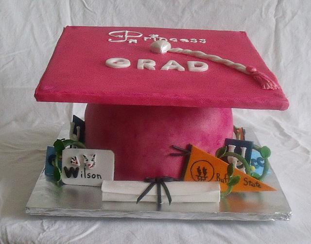 Graduation Cap With edible college  emblems another front view