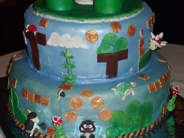 Mario Video Game Theme Wedding Cake bottom tier close up 1