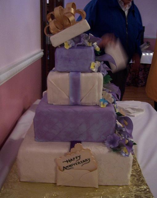 Purple Present Cake with Gumpaste Flowers and Edible Cards