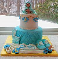 Gold, Blue and White Baby Shower with Edible Figurine, Baby Decorations