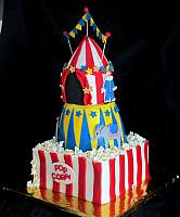 Circus Theme Fondant Cake with Tent, Popcorn, Clowns, Animals