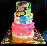 Monkey Love with Flowers, Dots for Child Birthday Fondant Cake