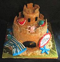 Sand Castle Cake with Edible Beach Ball, Towel, Starfish, Bucket