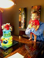Cameron Admiring His Elmo Birthday Cake