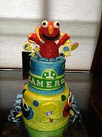 Sesame Street Elmo Jumping with Stars Circles Tiered Fondant Cake front view