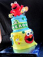 Sesame Street Elmo Jumping with Stars Circles Tiered Fondant Cake Main