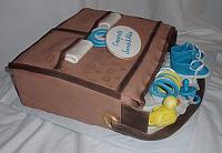 Louis Vuitton Baby Bag Cake with Gumpaste Duck, Baby Rings, Shoes, and Rings side view