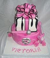 Pink, Black Zebra Striped Birthday Cake main view