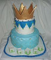 Baby Shower Cake for Boy With Edible Golden Crown, Baby Blocks main view