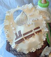 Close up of Edible Gumpaste Baby Bib for Boy Decoration