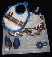 Baby Diaper Bag Fondant Cake with Blue, Brown, White Plaid Pattern top view