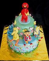 Sesame Street Characters in Garden Theme Fondant Cake top view