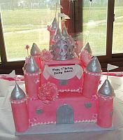 Pink and Silver Castle Fondant Cake with Edible Towers, Princess Crown, and Peony Flowers