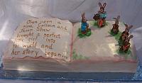 Peter Rabbit Book Cake with gumpaste(also known as sugarpaste) rabbit figurines