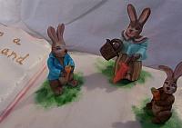 Close up of Mrs. Rabbit and Peter Rabbit edible gumpaste decorations
