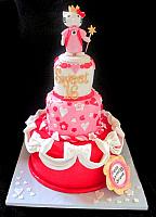 Hello Kitty Sweet 16 Pink, Red, White Fondant Cake main view