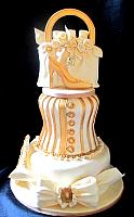 Fashionista Gold Ivory Purse Shoe Corset Tiered Fondant Cake Main